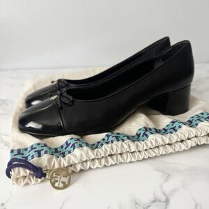Tory Burch Cap Toe Ballet 45mm Block Heel Black Leather Pumps women’s size 9.5